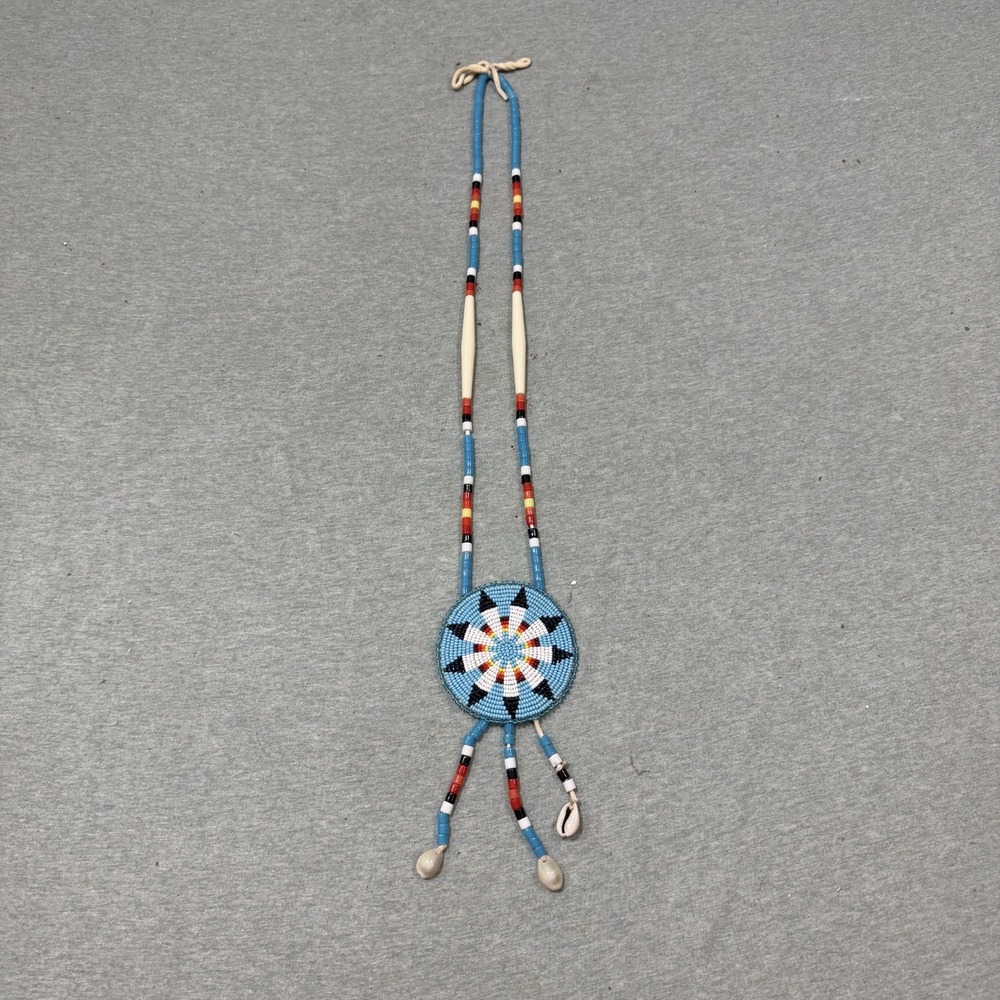 Handmade Native American Style Necklace Beaded Medallion Authentic Pendant